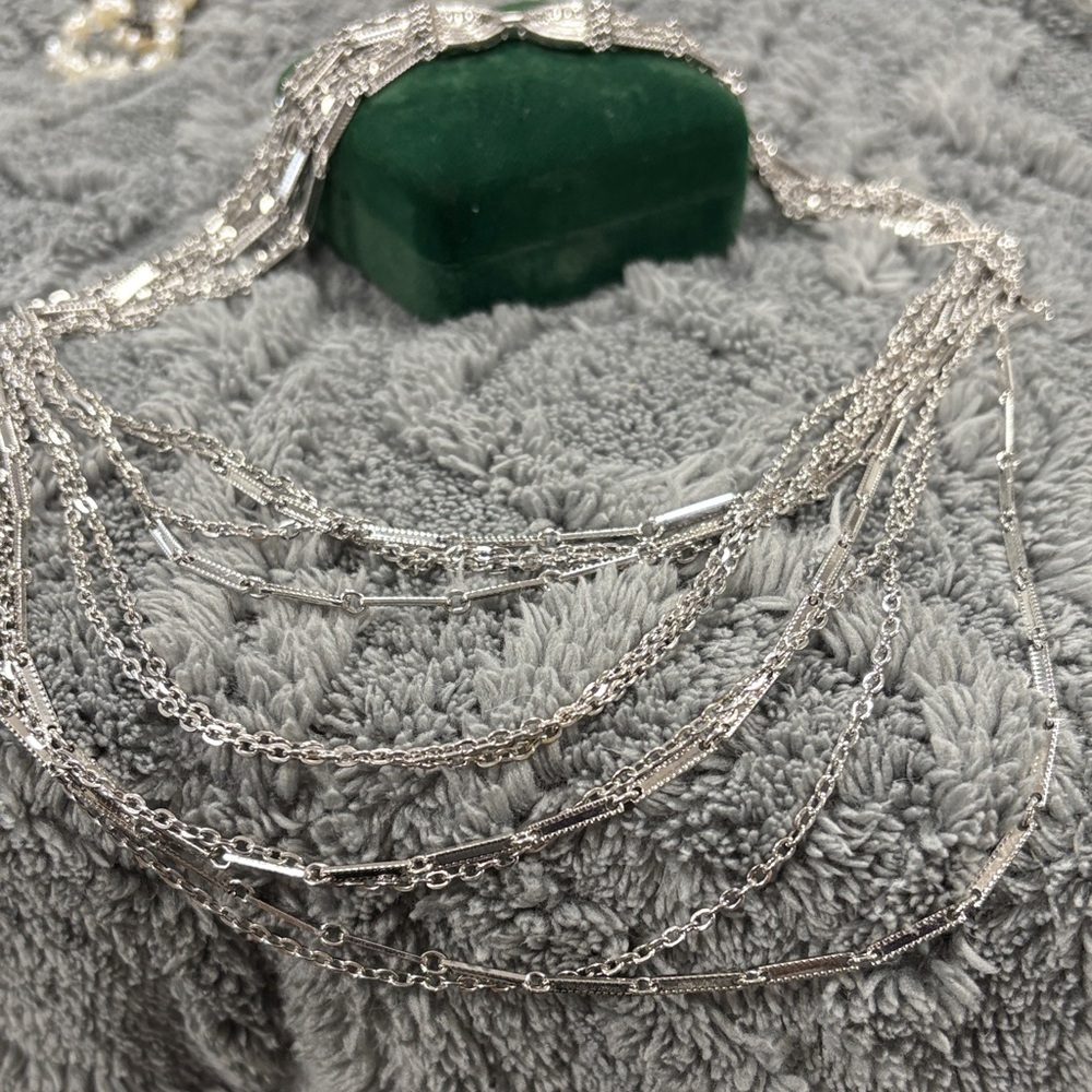 Vintage Sarah Coventry 10 Strand Silver tone Draping Chains Necklace